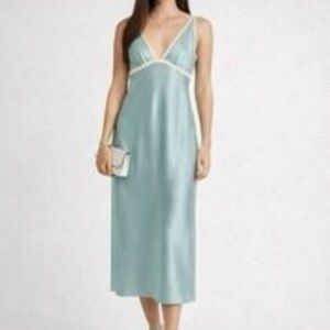 Jones New York Satin Nightgown Slip Dress Medium Green Chemise Maxi Coquette Vtg